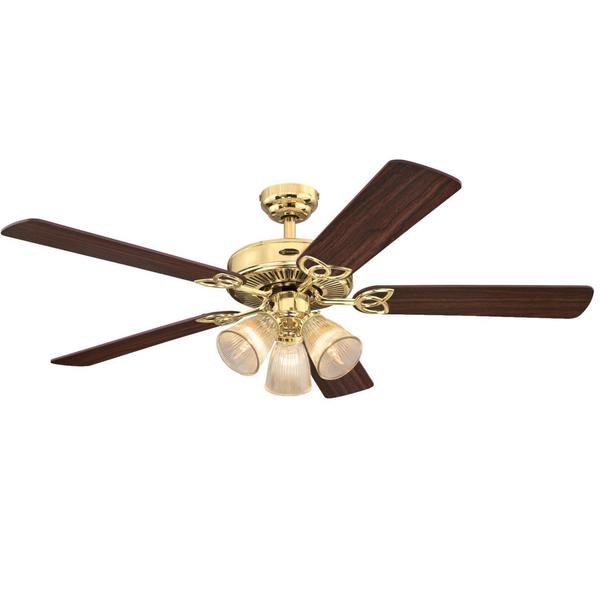 Westinghouse Vintage 52" Indoor 5-Blade Polished Brass Ceiling Fan, Dimmable LED 7233800